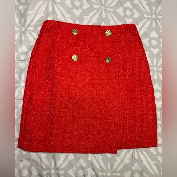 LOFT Dresses & Skirts - Red Tweed Skirt with Gold Button Accent - LOFT